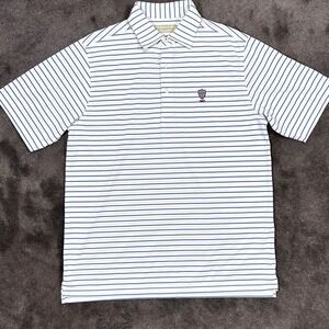 Donald Ross Mens Sz M Sportswear Stripe Performance Golf Polo Shirt White Blue